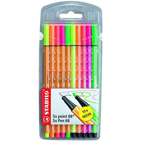 Stabilo Point 88 Fineliners & Pen 68 Fibre-Tip Pens - Assorted Neon Colours (Wallet of 10) Buy Online in Zimbabwe thedailysale.shop