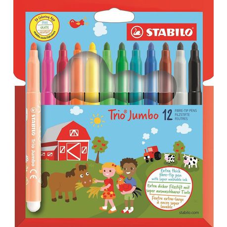 Stabilo Trio Jumbo Extra-Thick Fibre-Tip Pen - Assorted Box of 12 Buy Online in Zimbabwe thedailysale.shop