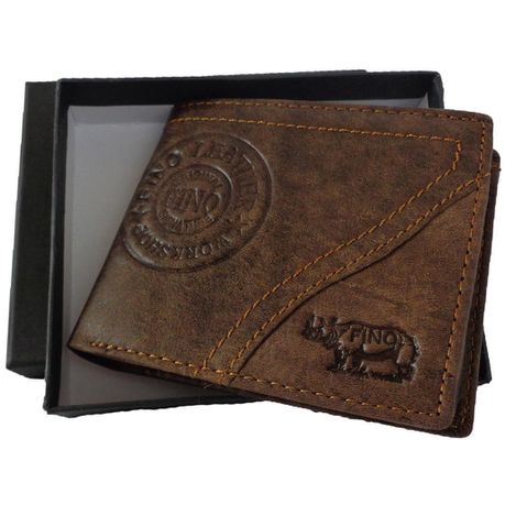 Fino Men's Genuine Leather Wallet with Sim Card Holder HL-002/Ryo - Brown Buy Online in Zimbabwe thedailysale.shop