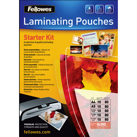 Fellowes A4 80micron Laminating Pouches Starter Kit (10 Sheets)