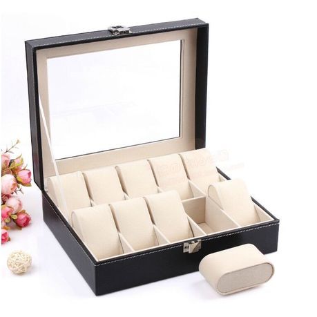 10 Compartment PU Leather Watch Display Box - Black Buy Online in Zimbabwe thedailysale.shop