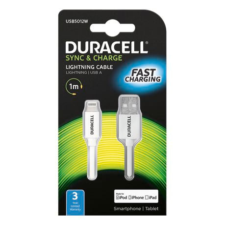 Duracell Fast Charging Lightning Sync & Charge Cable 1m - White Buy Online in Zimbabwe thedailysale.shop