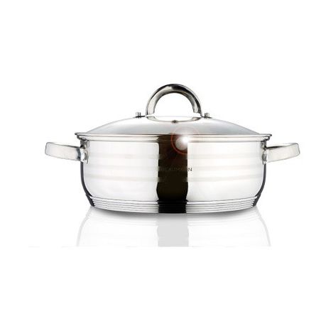 Blaumann 24cm Oven Safe Stainless Steel Shallow Soup Pot with Glass Lid Gourmet Line