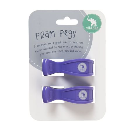 All4Ella 2 Pack of Pram Pegs - Purple(Fluro)