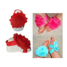 Load image into Gallery viewer, Baby Headbands Girl's Fine Flower Footies (Baby Bare Foot Sandals) - Red  (0 - 2 Years)
