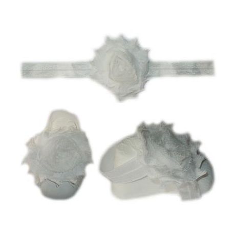 Baby Headbands Girl's Fine Flower Headband with matching Footies (Baby Bare Foot Sandals) - White (0 - 2 Years) Buy Online in Zimbabwe thedailysale.shop