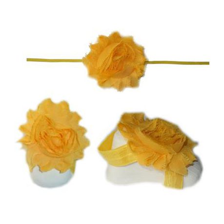 Baby Headbands Girl's Fine Flower Thin Headband with matching Footies (Baby Bare Foot Sandals) - Yellow (0 - 2 Years) Buy Online in Zimbabwe thedailysale.shop