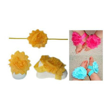 Load image into Gallery viewer, Baby Headbands Girl's Fine Flower Thin Headband with matching Footies (Baby Bare Foot Sandals) - Yellow (0 - 2 Years)
