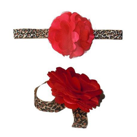 Baby Headbands Girl's Leopard Baby Barefoot Sandals with Headband - Red & Leopard (0 - 2 Years) Buy Online in Zimbabwe thedailysale.shop