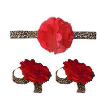 Load image into Gallery viewer, Baby Headbands Girl's Leopard Baby Barefoot Sandals with Headband - Red &amp; Leopard (0 - 2 Years)
