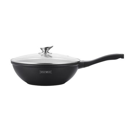 Royalty Line Marble Coating Deep Wok with Glass Lid 30cm - Black