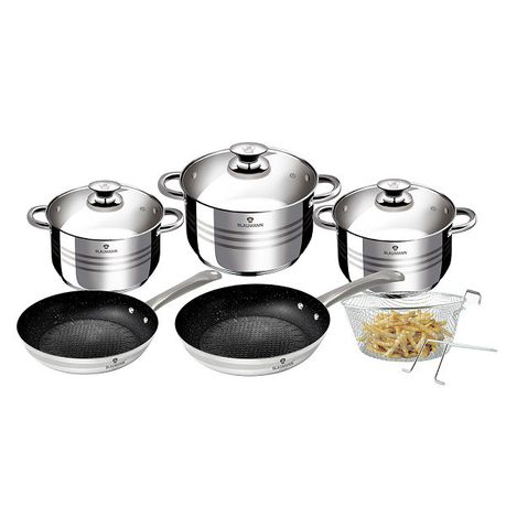 Blaumann 10-Piece Stainless Steel Jumbo Cookware Set With Marble Coating Fry Pans Bl-3243 Buy Online in Zimbabwe thedailysale.shop
