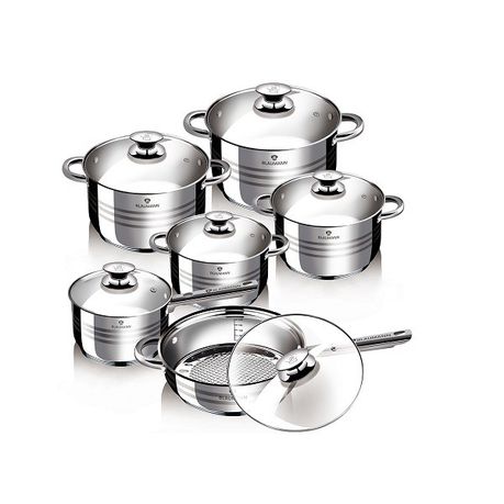 Blaumann 12-Piece Stainless Steel Jumbo Cookware Set With Glass Lid - Bl-1031 Buy Online in Zimbabwe thedailysale.shop