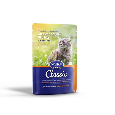 Montego - Classic Atlantic Salmon in Jelly Pouch Cat Food - 36 x 85g Buy Online in Zimbabwe thedailysale.shop