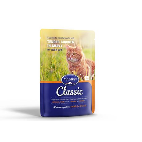 Montego - Classic Tender Chicken in Gravy Pouch Cat Food - 36 x 85g Buy Online in Zimbabwe thedailysale.shop