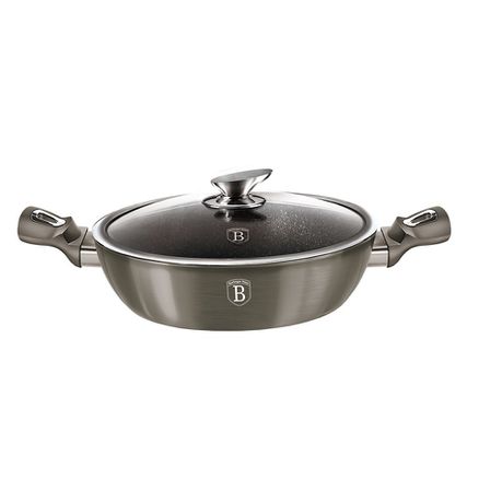 Berlinger Haus 28cm Marble Coating Shallow Pot with Lid - Carbon Metallic