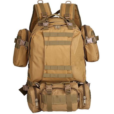 Tactical Backpack with 3 Molle Bags - Khaki (55L) Buy Online in Zimbabwe thedailysale.shop