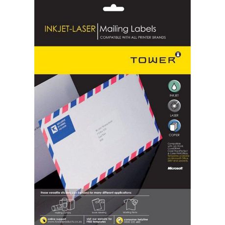 Tower W108 Mailing Inkjet-Laser Labels - Box of 100 Sheets