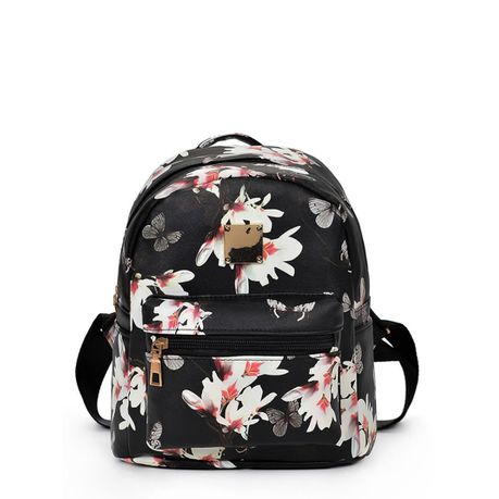 Mini Flower Print Backpack - Black Buy Online in Zimbabwe thedailysale.shop