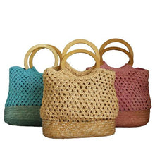 Load image into Gallery viewer, Fino Women's Strawbag with Round Wooden Handles - 3 Piece
