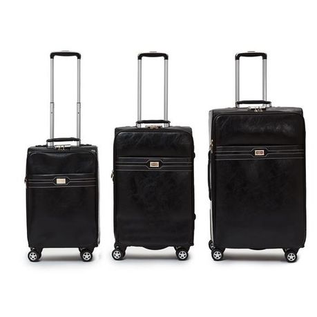 Hazlo 3 Piece PU Leather Vintage Trolley Luggage Bag Set - Black
