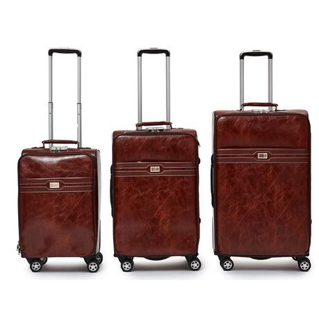 Hazlo 3 Piece PU Leather Vintage Trolley Luggage Bag Set - Brown Buy Online in Zimbabwe thedailysale.shop