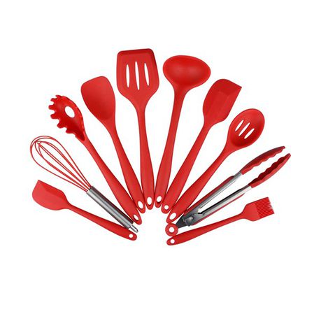 10 Piece Nonstick Silicone Kitchen Utensils Set - Red