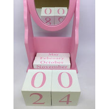 Load image into Gallery viewer, Wooden Block Home Office Desk Calendar &amp; Circular Mirror Photo Frame - Pink
