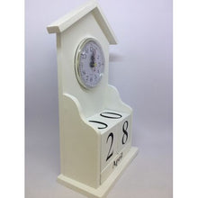 Load image into Gallery viewer, Wooden Block Perpetual Home Office Desk Calendar with Clock House - White
