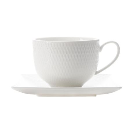 Maxwell & Williams - 220ml White Basics Diamonds Cup & Saucer - 4 cups + 4 saucers Buy Online in Zimbabwe thedailysale.shop