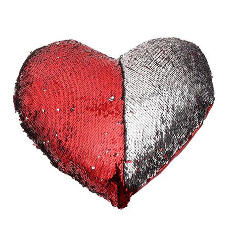Heart Shaped Mermaid Colour Changing Sequin Pillow - Red & Silver
