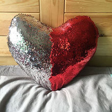 Load image into Gallery viewer, Heart Shaped Mermaid Colour Changing Sequin Pillow - Red &amp; Silver
