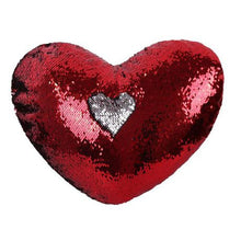 Load image into Gallery viewer, Heart Shaped Mermaid Colour Changing Sequin Pillow - Red &amp; Silver
