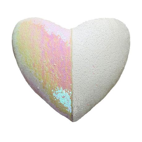 Heart Shaped Mermaid Colour Changing Sequin Cushion - White & Iridescent Buy Online in Zimbabwe thedailysale.shop