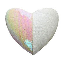 Load image into Gallery viewer, Heart Shaped Mermaid Colour Changing Sequin Cushion - White &amp; Iridescent
