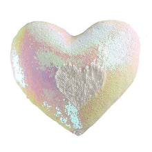 Load image into Gallery viewer, Heart Shaped Mermaid Colour Changing Sequin Cushion - White &amp; Iridescent
