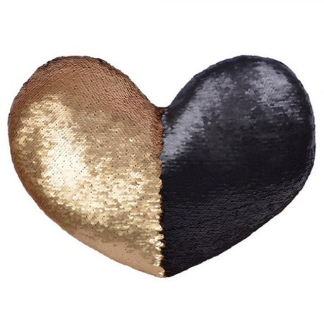 Heart Shaped Mermaid Colour Changing Sequin Pillow - Matte Gold & Black