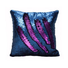 Load image into Gallery viewer, Mermaid Colour Changing Sequin Cushion - Matte Royal Blue &amp; Violet

