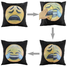 Load image into Gallery viewer, Emoji Changing Mermaid Sequin Cushion Pillow - Cry Laughing &amp; Unhappy
