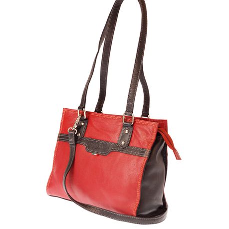Red Genuine Leather Handbag with Black adjustable straps Buy Online in Zimbabwe thedailysale.shop