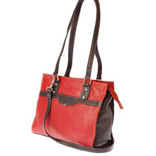 Load image into Gallery viewer, Red Genuine Leather Handbag with Black adjustable straps
