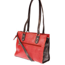 Load image into Gallery viewer, Red Genuine Leather Handbag with Black adjustable straps

