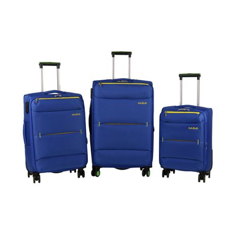 Hazlo 3 Piece Nylon Trolley Luggage Bag Set - Navy Blue & Yellow Buy Online in Zimbabwe thedailysale.shop