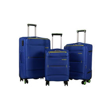 Load image into Gallery viewer, Hazlo 3 Piece Nylon Trolley Luggage Bag Set - Navy Blue &amp; Yellow
