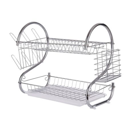 Two Tier Kitchen Dish Rack Holder (Chrome plated) Silver & White Buy Online in Zimbabwe thedailysale.shop