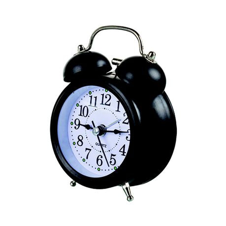 Clock Alarm Quartz Twin Bell 12cm - Black