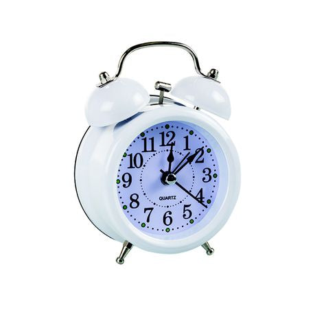 Clock Alarm Quartz Twin Bell 12cm - White