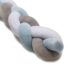 Load image into Gallery viewer, Cot Bed Braided Bumper - White/Blue/Grey - 2m
