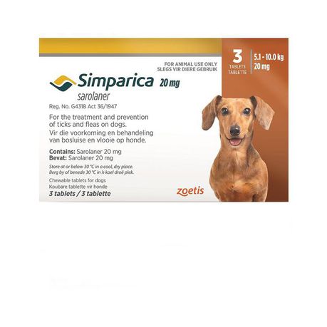 SIMPARICA 20mg Light Brown 5.1-10.0kg  3 Chewable Tablets Buy Online in Zimbabwe thedailysale.shop