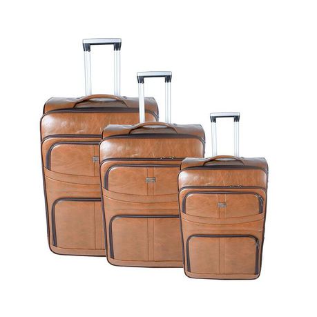 Nexco Luggage Bag Set of 3 PU Leather Travel Suitcases 28'24'22' inch - Tan